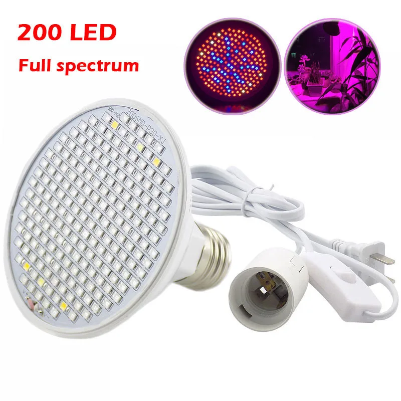 

Full Spectrum 200 led Plant Bulb LED Grow Light Lamp EU US AU Ac Power Cable Adapter for Vegetable Flower Indoor Greenhouse V27