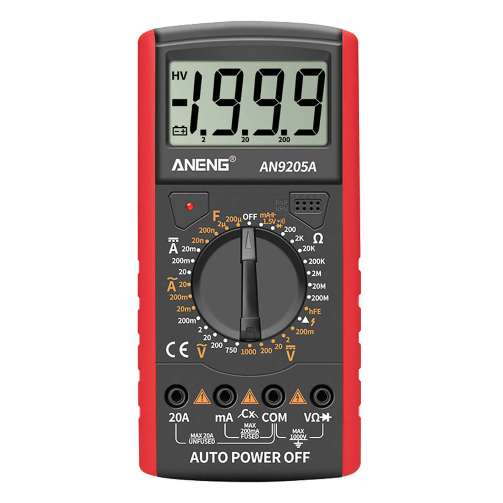 

AN9205A Digital Multimeter Multifunctional Electrician Voltage Ammeter 1999Count 0-1000V LCD Screen Multimeter Measuring Tool