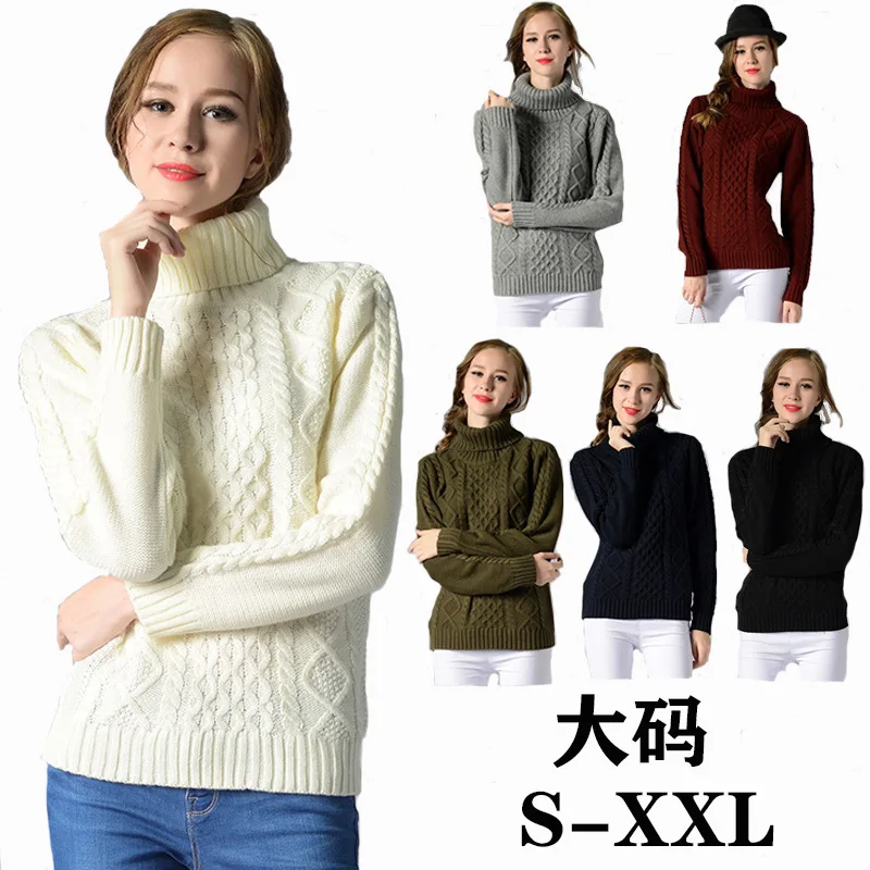 

Women's High Neck Knitwear Long Sleeve Twisted Flower Bottom Sweater Female
