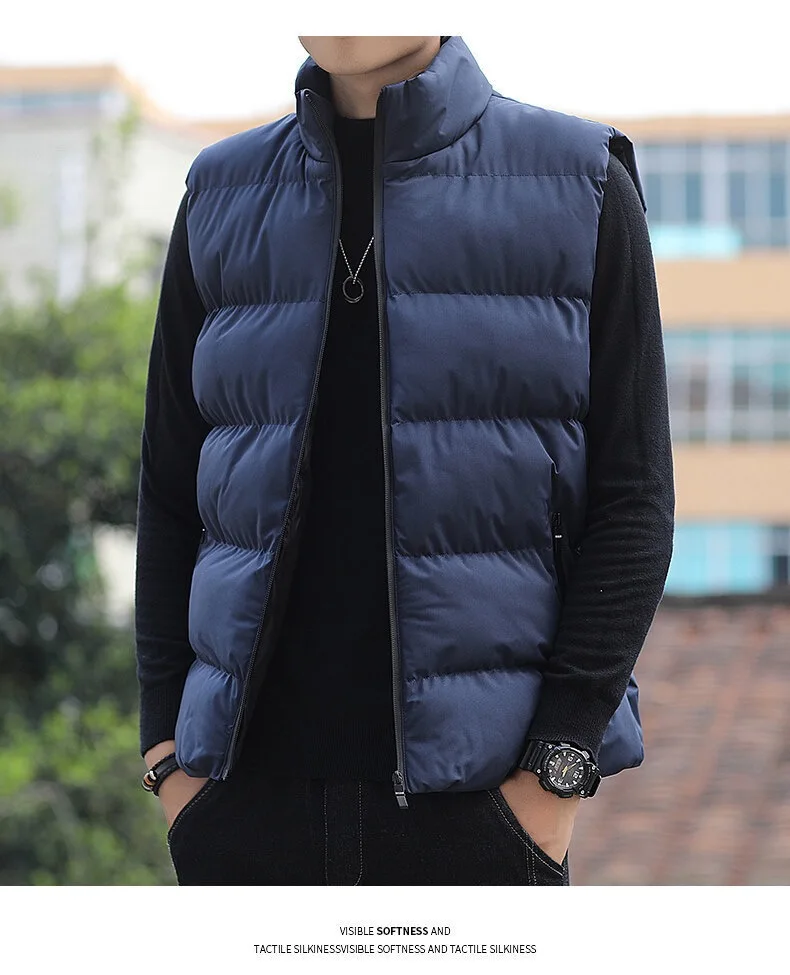 2023 autumn winter men's down cotton vest warm comfortable leisure solid color men's LOGO can be customized