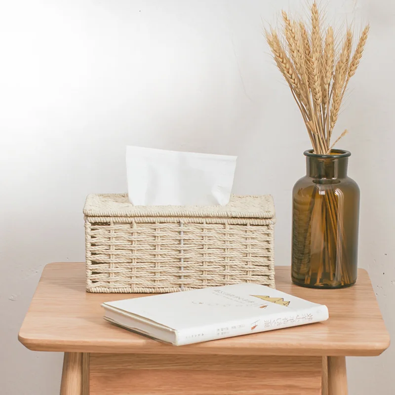 

Rattan Tissue Box Vintage Napkin Holder Case Clutter Storage Container Cover Living Room Desk Decoration