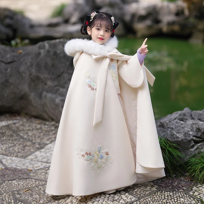 Зимняя теплая плотная Цветочная накидка Hanfu с вышивкой традиционная китайская