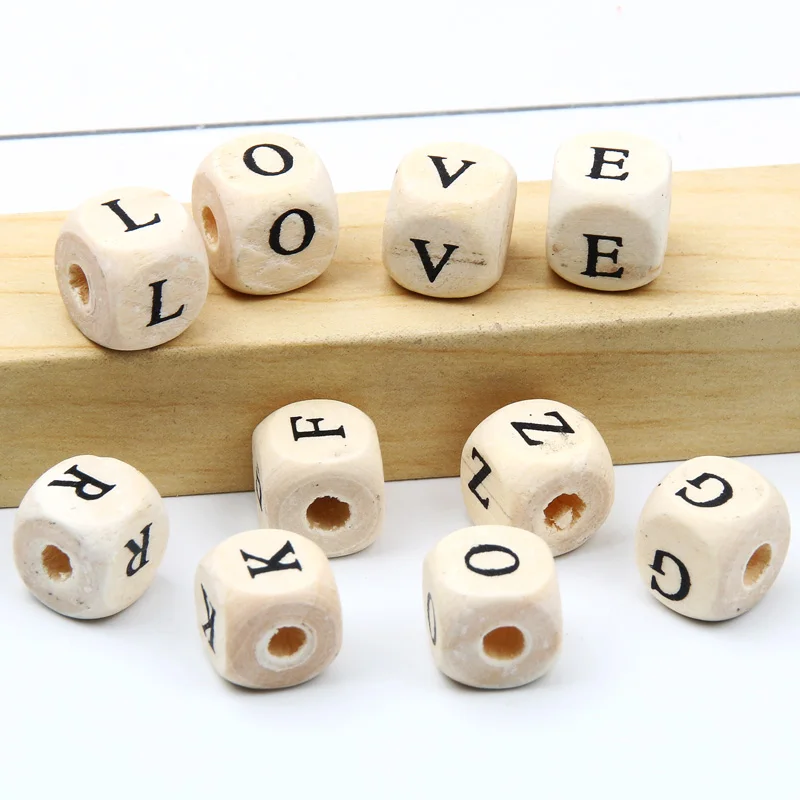 50/100/200pcs 10mm Square Wooden Alphabet Beads Mix Wood A-Z Letter Spacer Beads For Jewelry Making Diy Bracelet Necklace Crafts images - 6