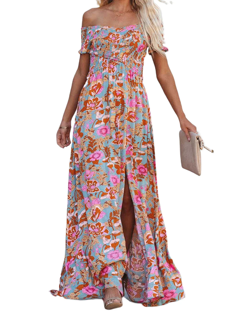 

Женское летнее Клубное коктейльное платье Бохо с цветочным принтом и Боковым Разрезом