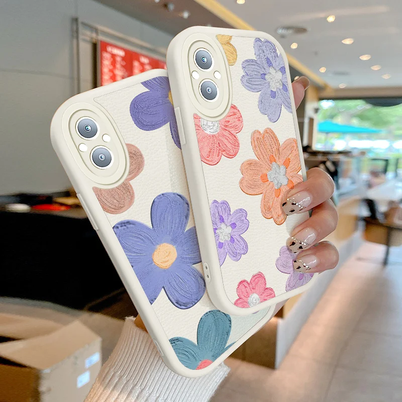 

For OPPO Reno7 Z A96 China Reno 8 F11 F21 Pro Reno 7 Lite Oneplus Nord N20 5G Colored Flowers Lambskin Phone Case Silcone Cover