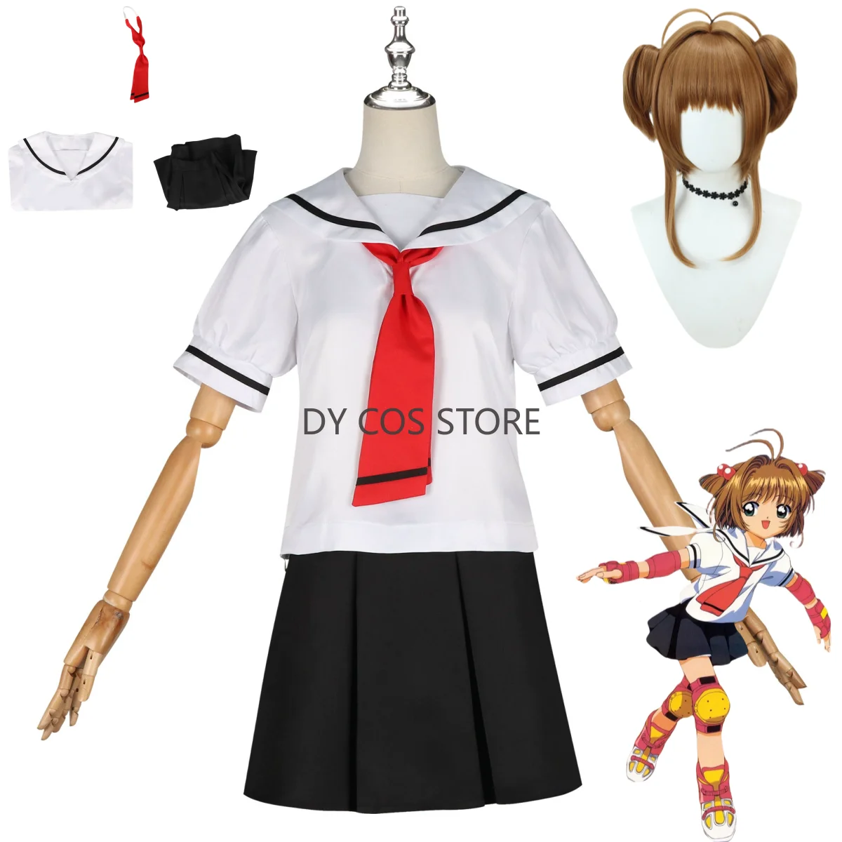 Фото Аниме Cardcaptor Sakura Kinomoto Sakura Косплей Костюм Летняя школьная форма Белая рубашка Женщина Kawaii Campus Костюм моряка №1