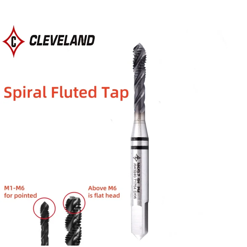 

CLEVELAND HSS-PM со спиральным рифленым метчиком с покрытием JP, спиральным остроконечным метчиком M2M2.5M3M4M5M6M8M10M12M14M16 Машинные винтовые метчики