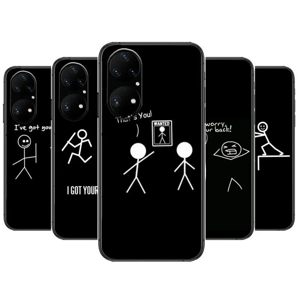 

Stick Figure Memes stickman love Phone Case For Huawei p50 P40 p30 P20 10 9 8 Lite E Pro Plus Black Etui Coque Painting Hoesjes