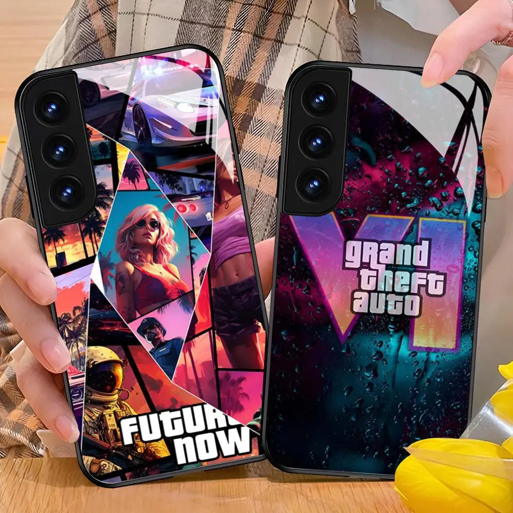Фото Чехол для телефона R-rockstar Gta 6 Grand Theft Auto для Samsung Galaxy S24 S26 S25 S23 S22 S21 S20 FE Edge Plus Ultra Black Glass Cove №1