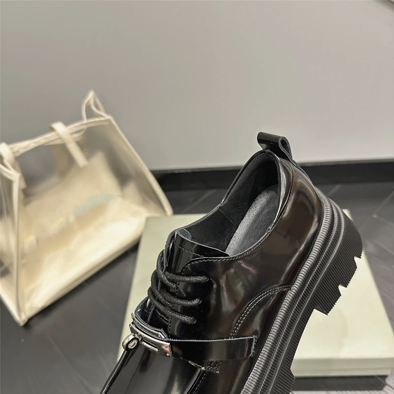 AIYUQI Loafer Shoes For Women 2023 New Locking Genuine Leather Women Shoes British Style Platform Uniform Shoes For Women