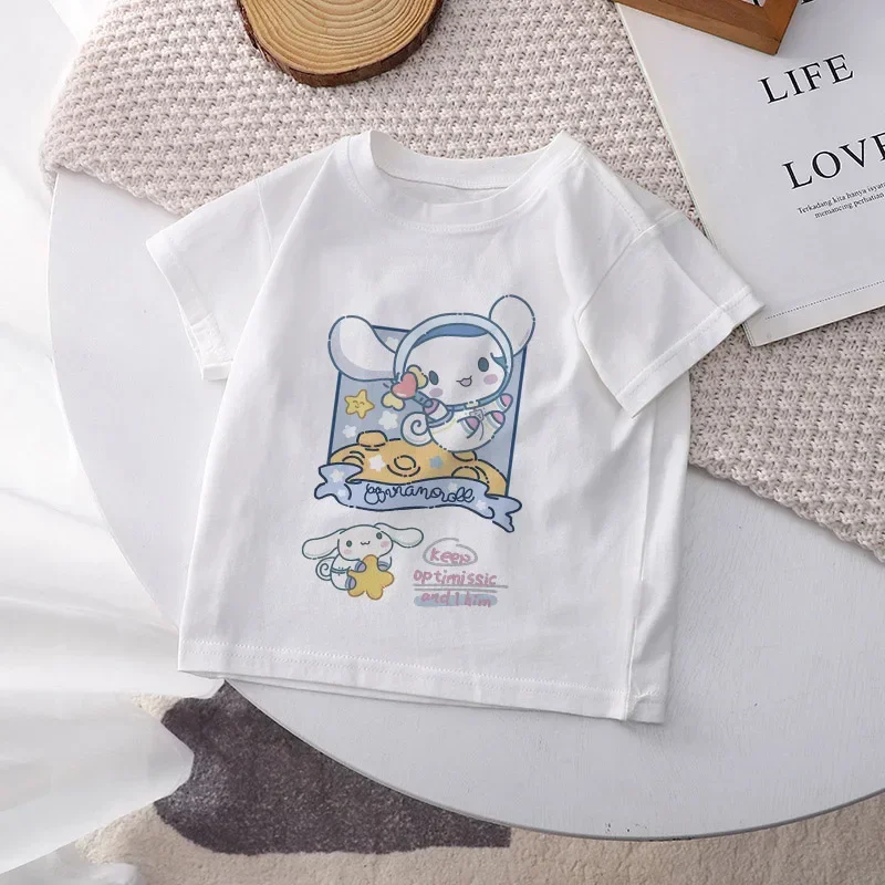 Dziecięca koszulka piłkarska Cinnamoroll Kawaii Anime Cartoon Codzienne noszenie Bawełniany top dla dziewczynek Odpowiedni na...