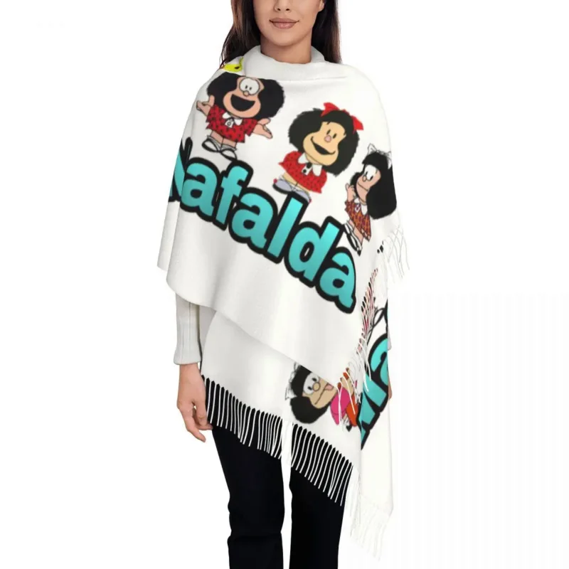 

Ladies Large Quino Argentina Mafalda Comic Scarves Women Winter Fall Soft Warm Tassel Shawl Wraps Cartoon Scarf