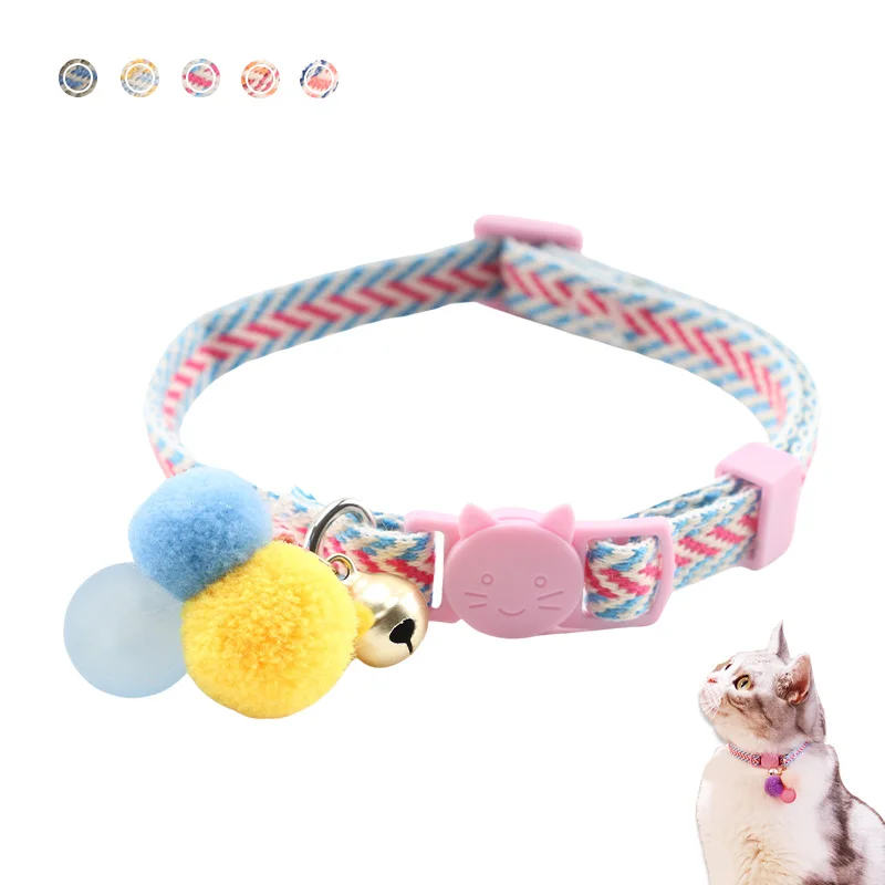 

Safety Breakaway Cat Collar for Quick Release with Bell Luminous Ball Soft Adjustable Pet Kitten Collars Necklace