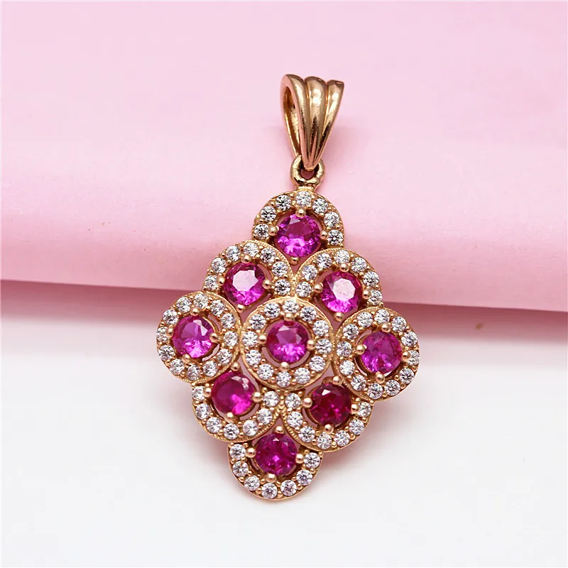 

Russia 585 Purple Gold Pendant Inlaid with Red Stone European Fashion Women's New Product Color Gold jewelry