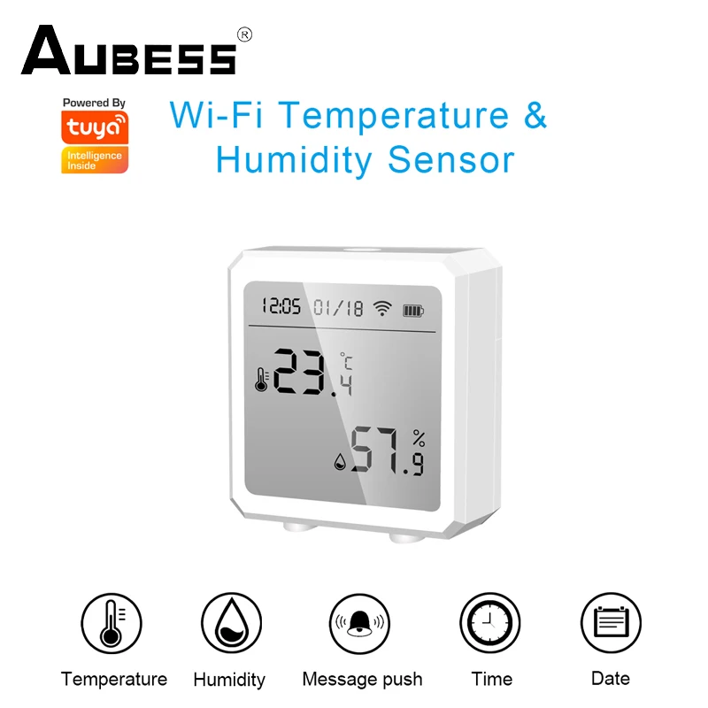 

Термометр-Гигрометр Aubess, Wi-Fi + Bluetooth, с функцией сигнализации