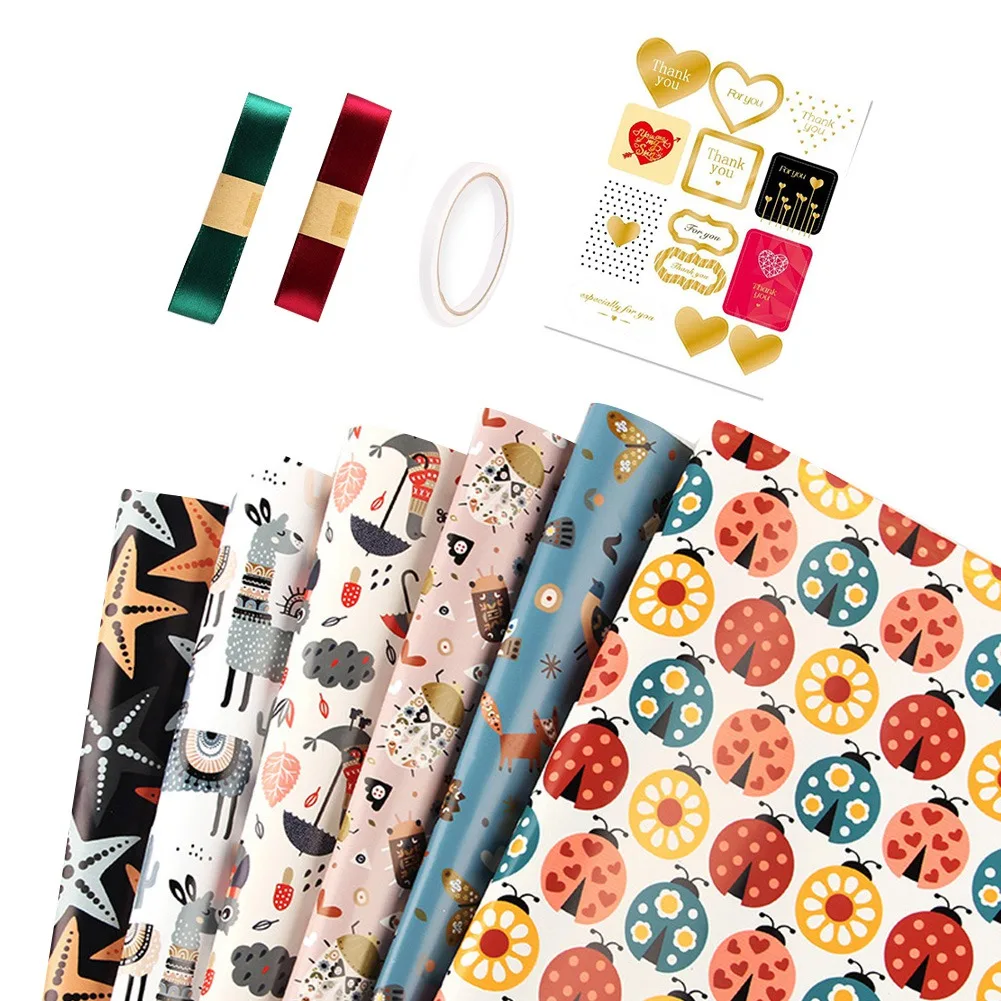 6 Sheets Recyclable Gift Wrap 70x 50cm For Boys Girls Kids C
