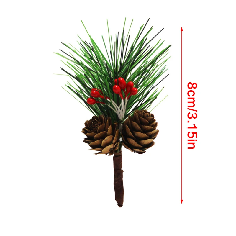 

10pcs Artificial Pine Picks Christmas Artificial Flower Red Berry Pine Cone Picks With Holly Branches Greeting Card Decoration