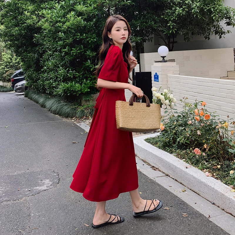 Красное женское летнее платье новинка 2024 деловое высокого качества с облегающей