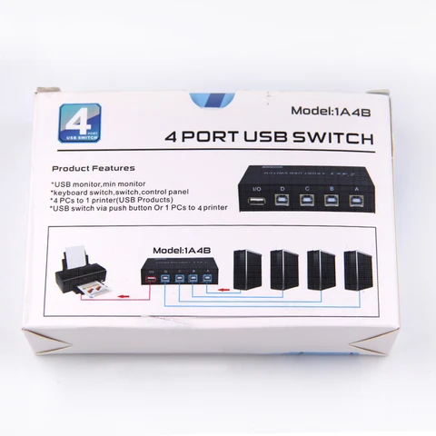 Переключатель USB2.0, 4-портовый концентратор, 1A4B, общий переключатель, адаптер для компьютера, сканера, принтера, 4 в 1, внешний ручной переключатель Sharer