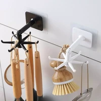 360 degrees rotated kitchen hooks self adhesive 6 hooks home wall door hook handbag clothes hanger hanging rack for kitchen