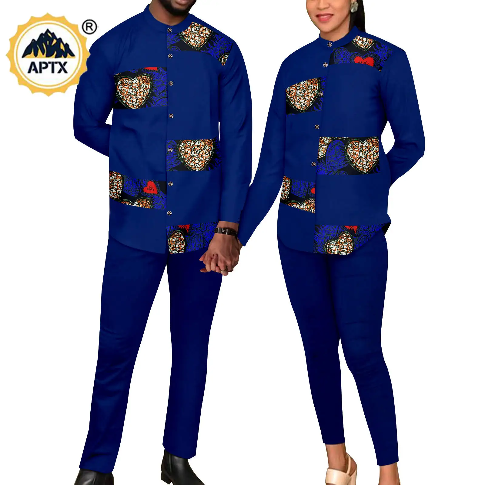 African Couple Matching Clothes Bazin Riche Men Outfits Print Shirt and Pant Sets Dashiki Women Long Sleeve Suits Agbada Y23C079
