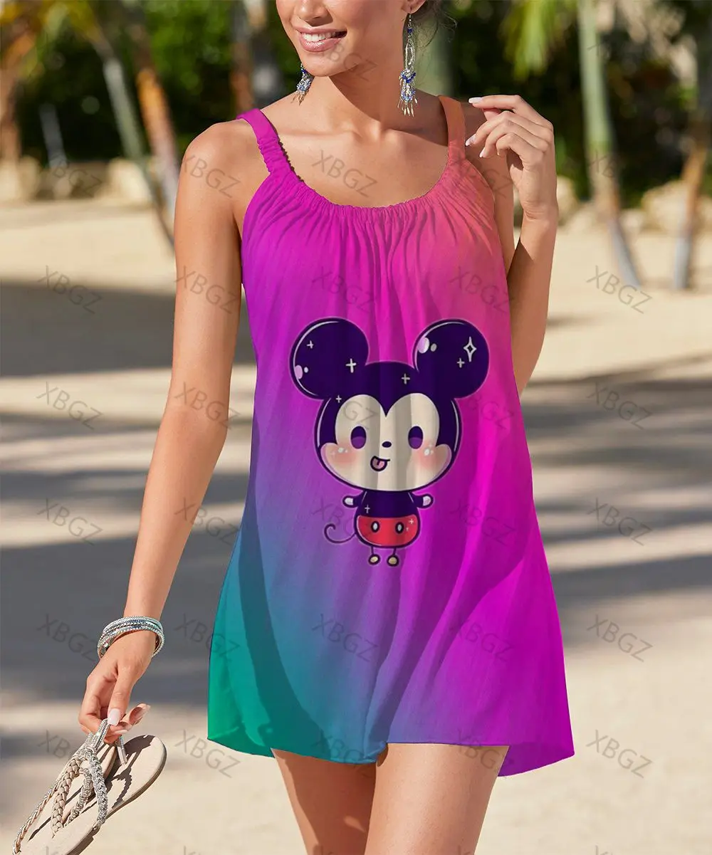 

Women's Summer Dress Minnie Mouse Print Woman Party Dresses Top 2022 Sleeveless Loose Sexy Beach Disney Boho Sling Cartoon S-5XL