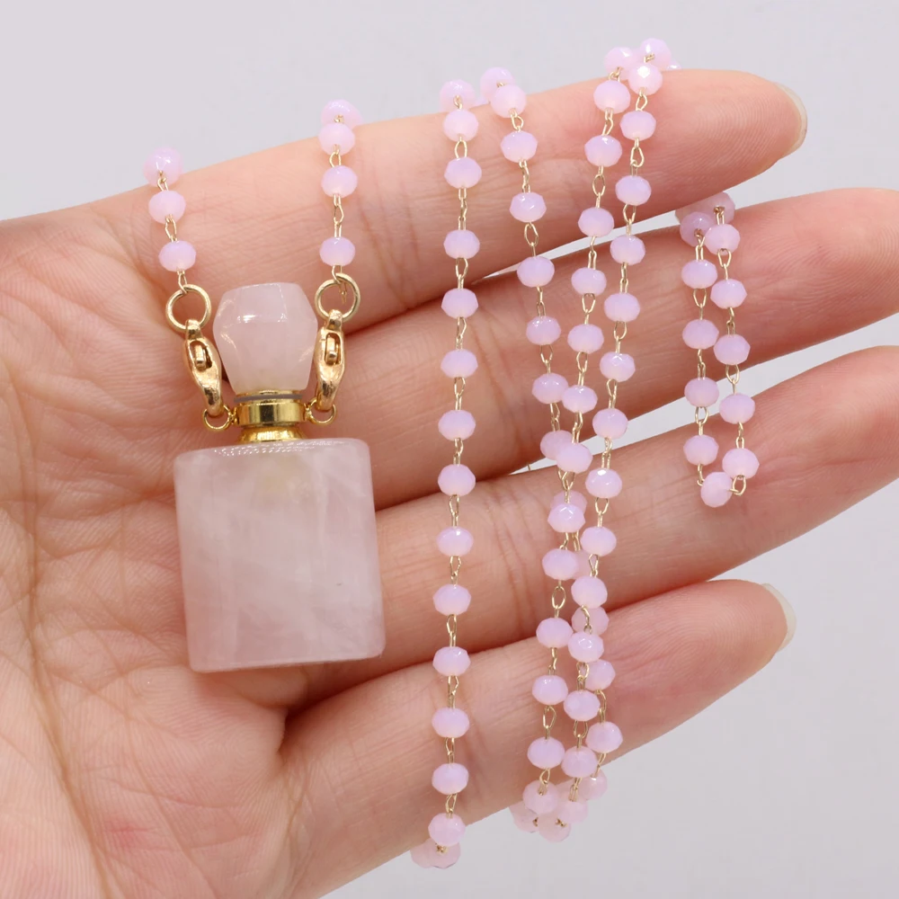 

Ожерелье с натуральными камнями в виде Розы кварца, искусственное ожерелье с диффузором эфирного масла, цепочка с розовым кристаллом, ожере...