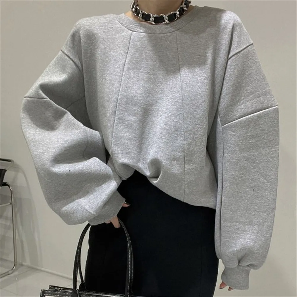 

Women's Hoodie New 2022 Japan Korean Round Neck Stitching Design Feeling Niche Pullover Loose Sweater Long Sleeve Autumn Spring