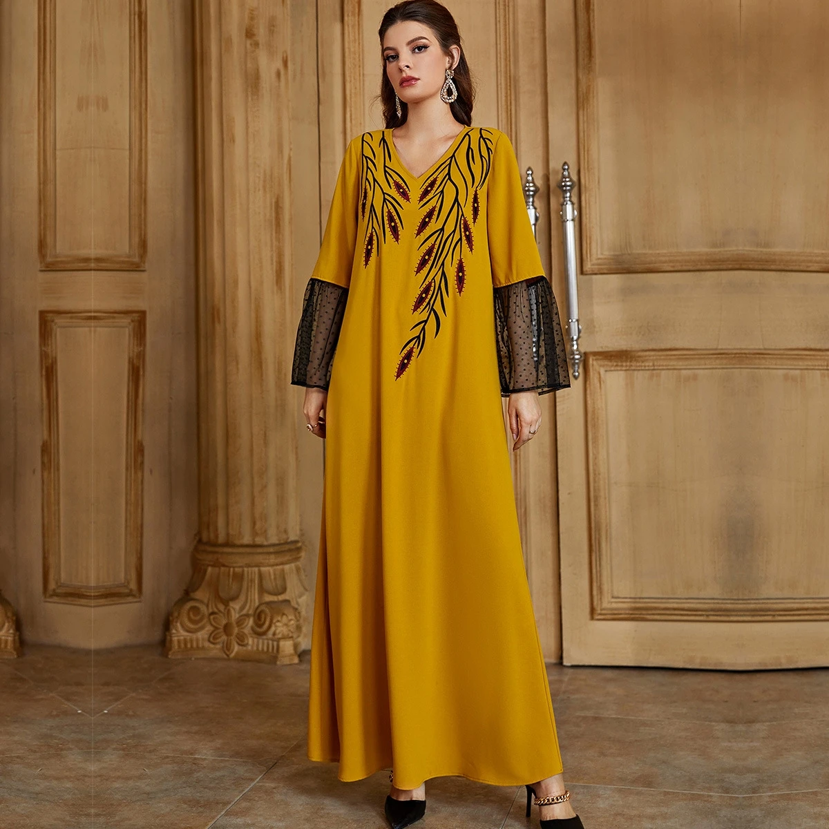 Wepbel Eid мусульманское платье для женщин Дубай абайя мусульманская одежда с высокой талией в национальном стиле винтажное кружевное платье м...