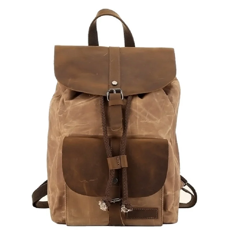 

Vintage Leather Canvas Backpack for Men Laptop Bag College School Bookbag Shoulder Bag Large Capacity Waterproof Travel Rucksack