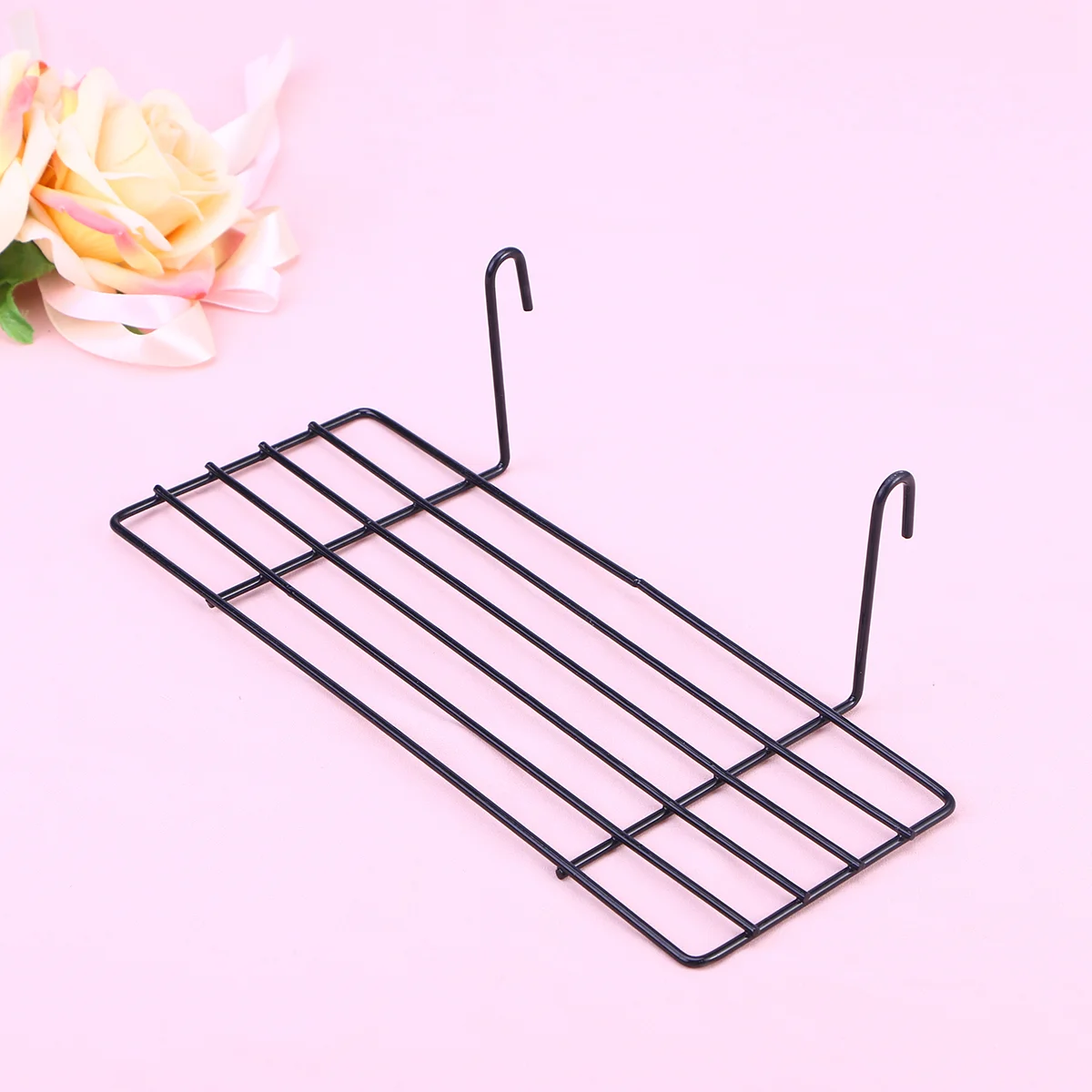 

Black Wire Storage Basket Rack Straight Shelf for Grid Panel Display 25x10cm