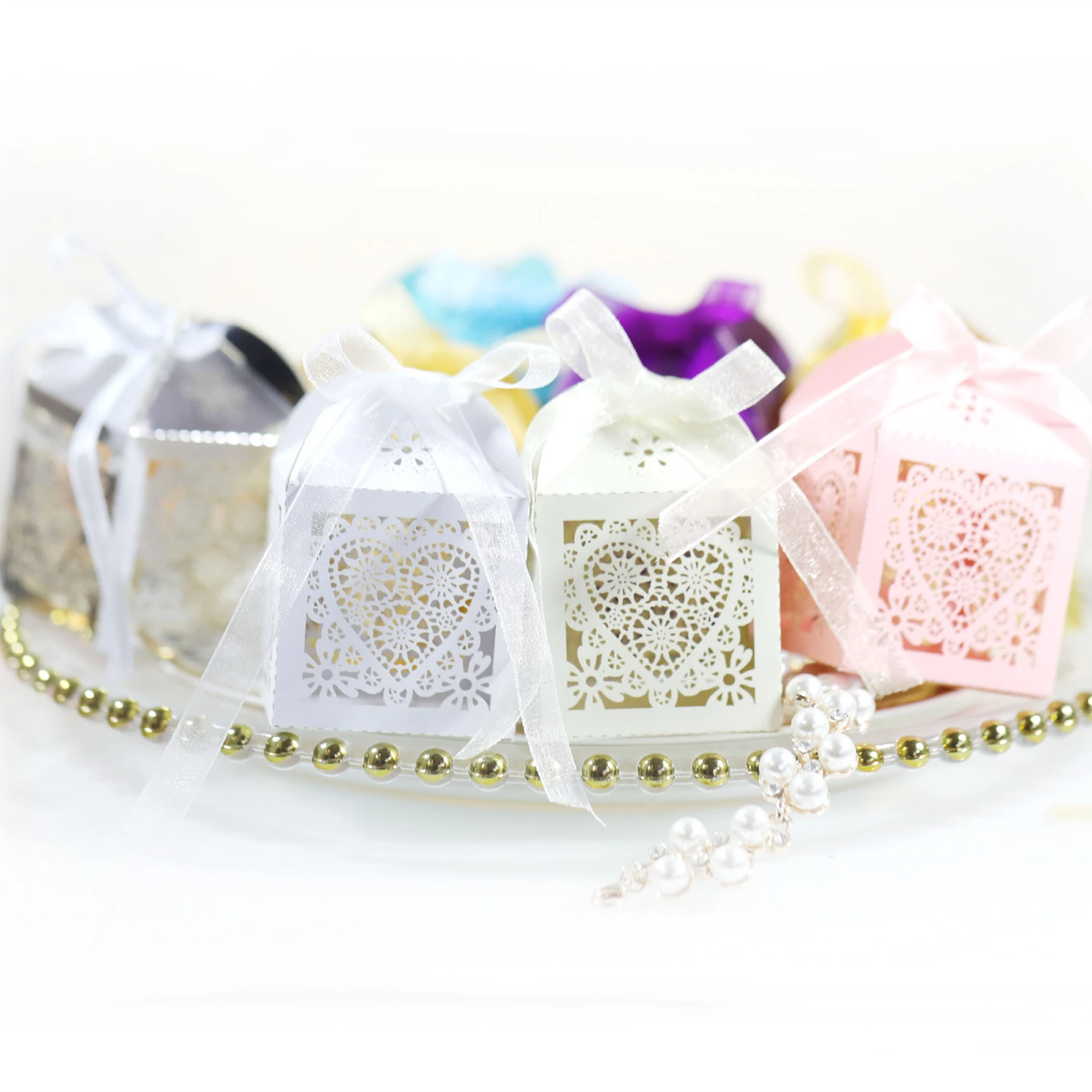 

10Pcs Hollowed Out Love Petal Party Candy Box Valentine's Day Wedding Candy Box Pink Chocolate Box Wedding Candy Heart Paper Box