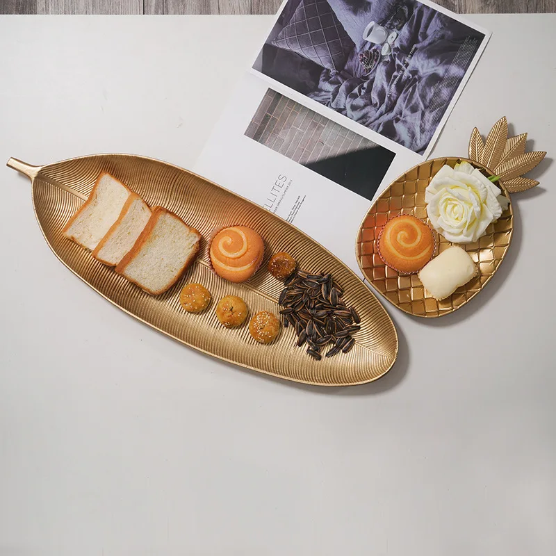 

Nordic Gold Leaf Plate Jewelry Pallet Fruit Snack Dish Dessert Tray Decoration Table Storage Organizer Pineapple Storage Trays