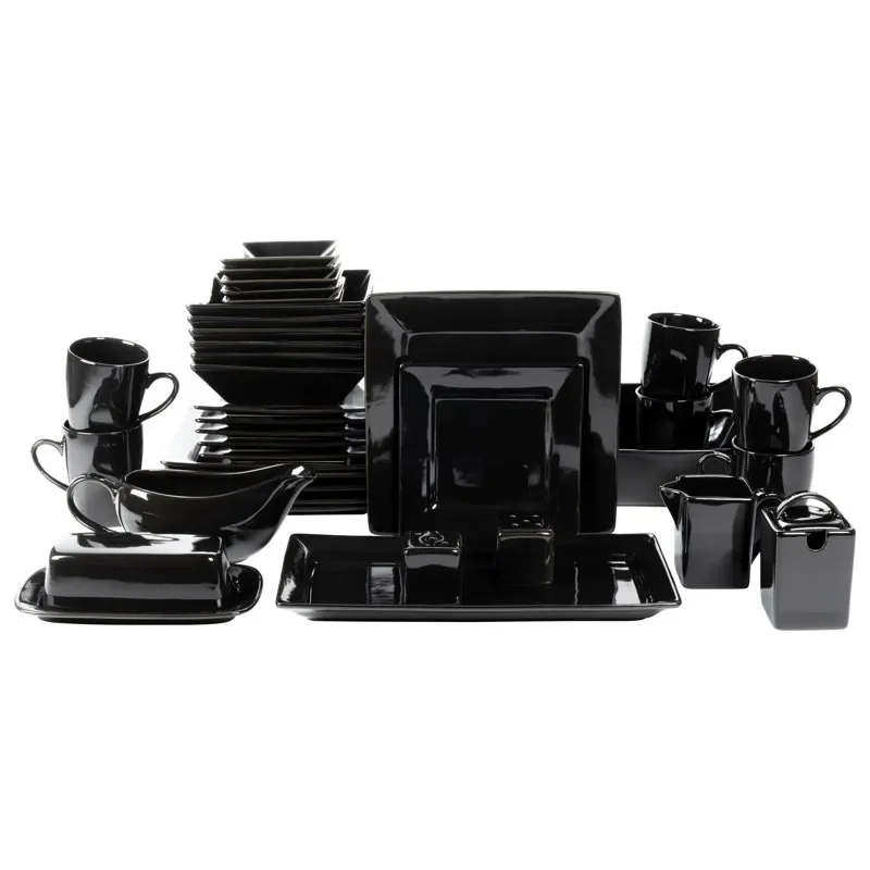Nova Square 40 Piece Stoneware Dinnerware Set, Black