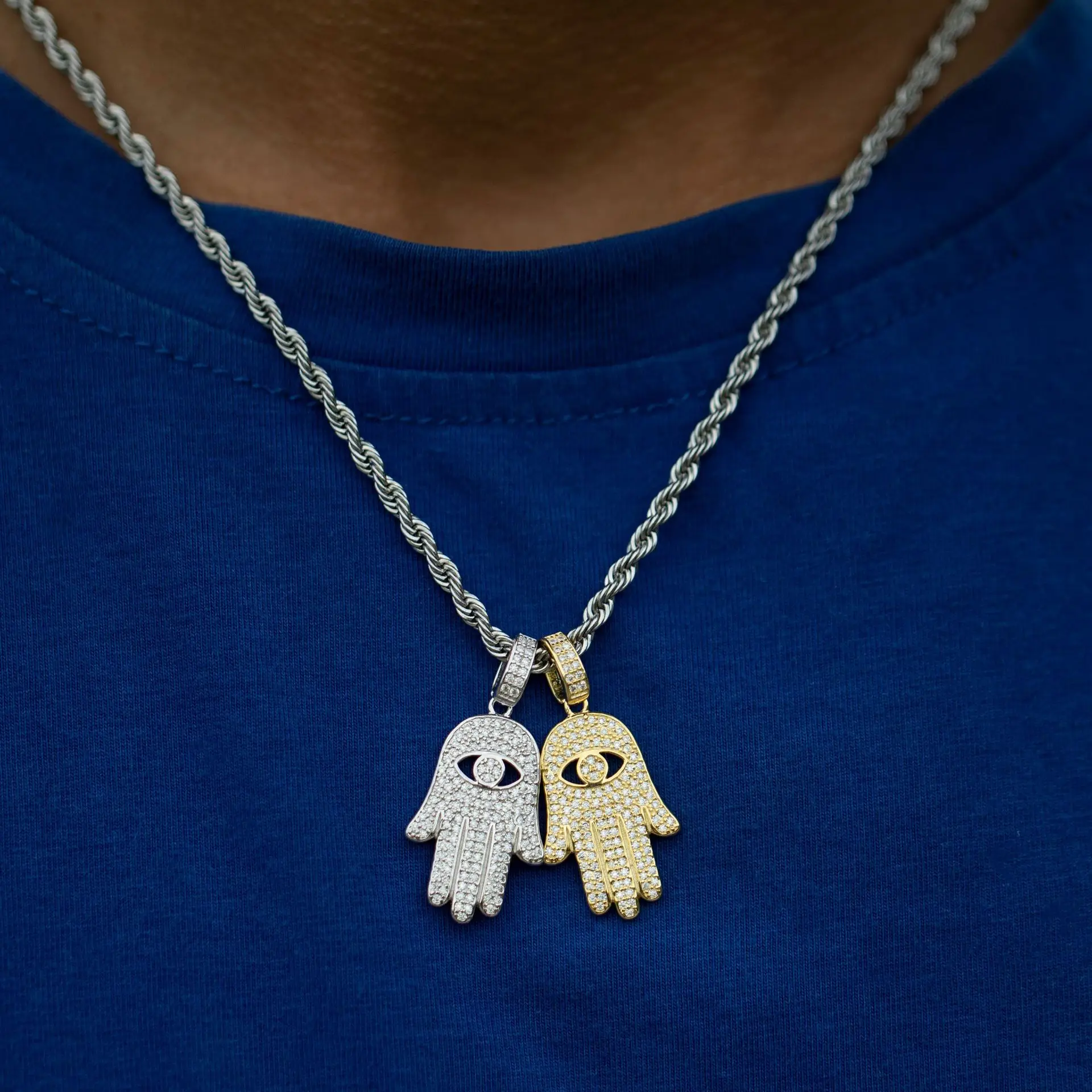 Small Moissanite S925 Hand of Fatima Pendants Necklace Real Diamond Iced Out Necklaces For Men Women Jewelry Pass Test