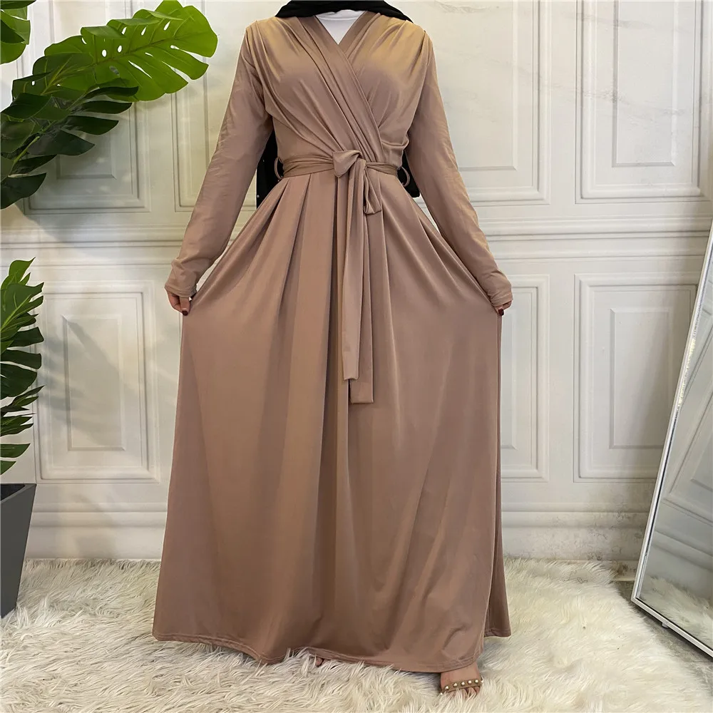 Рамадан однотонные мусульманские модные хиджаб платье Дубай женские турецкие платья мусульманский кафтан длинное платье