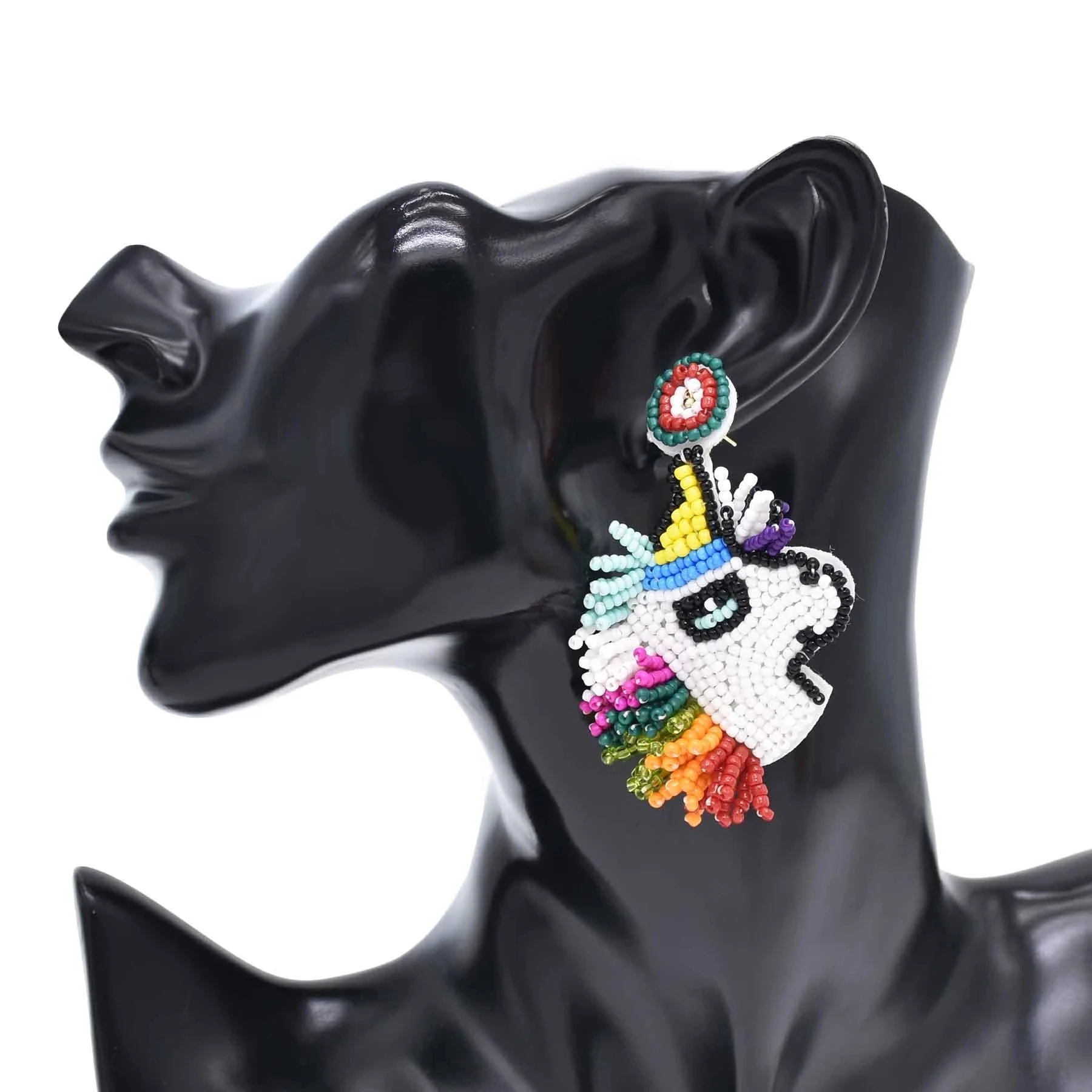 

Fashion Bohemian Cute Grils Unicorn Colorful Horse Brid Pattern Small Beads Dangle Earrings for Women Party Dance Jewelry