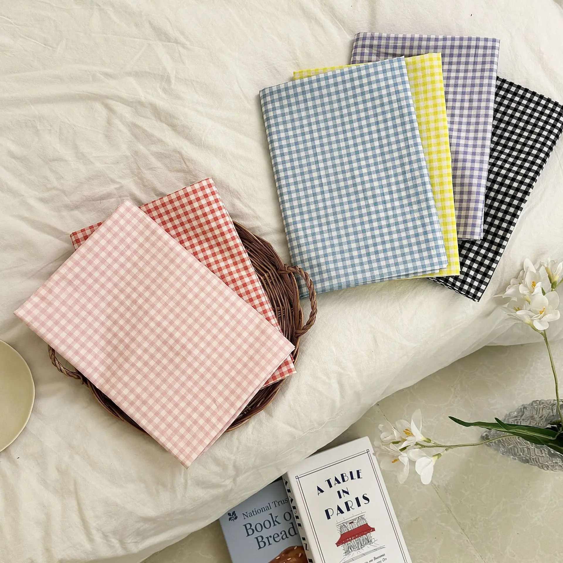 Хлопковая клетчатая ткань однотонного плетения 0 5 см рубашки и сумки одежда для