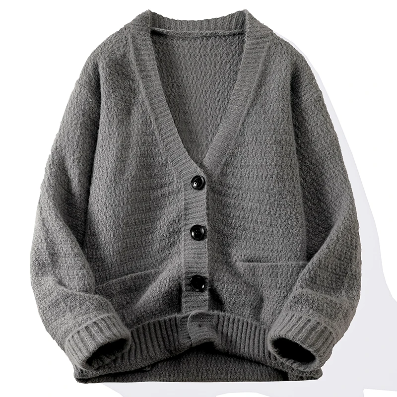 Мужской Повседневный Вязаный Кардиган С V-образным Вырезом И Длинными Рукавами