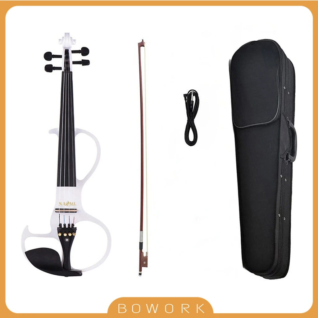 S Type White Studnet Violin Kit 4/4 Violin Electric Silent Violin With Brazilwood Bow Case Bridge Fiddle Parts Accessories SET