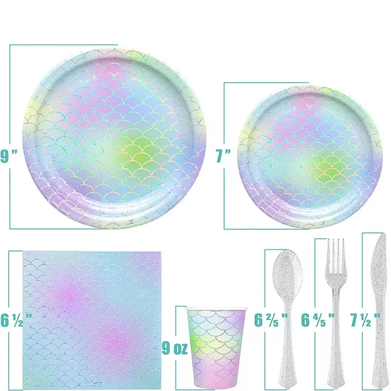 Русалка, бриллианты, одноразовая бумажная посуда, набор для девочек на день рождения, детский праздник, свадьба, гавайский океан