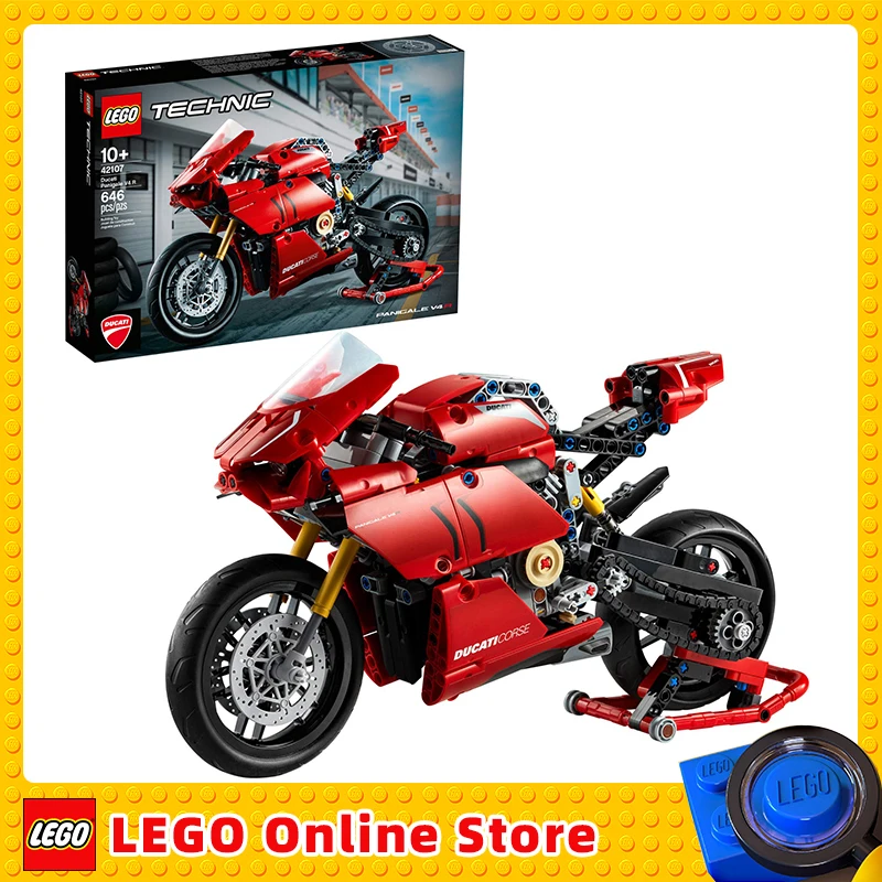 

LEGO & Technic Ducati Panigale V4 R 42107 Motorcycle Toy Building Kit Build Model Featuring Gearbox and Suspension (646 Pieces)