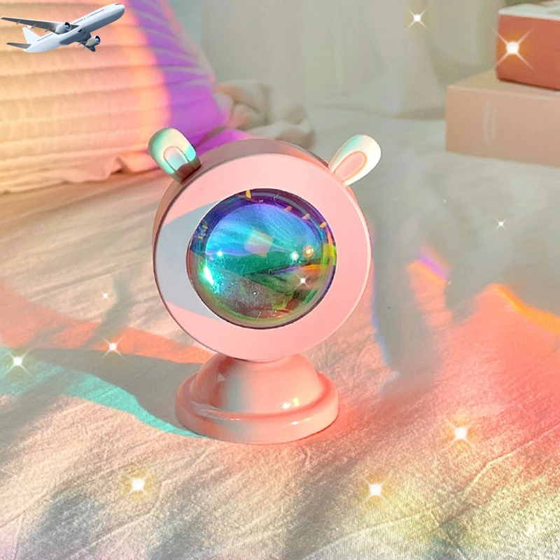 

Cute Cat/Rabbit Ears Mini Sunset Lamp USB Rainbow Projection Atmosphere Night Light Projector Photographic Lighting Table Lamps