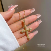 new micro set light luxury zircon cross heavy industry micro set necklace female fashion trend clavicle chain jewelry gift