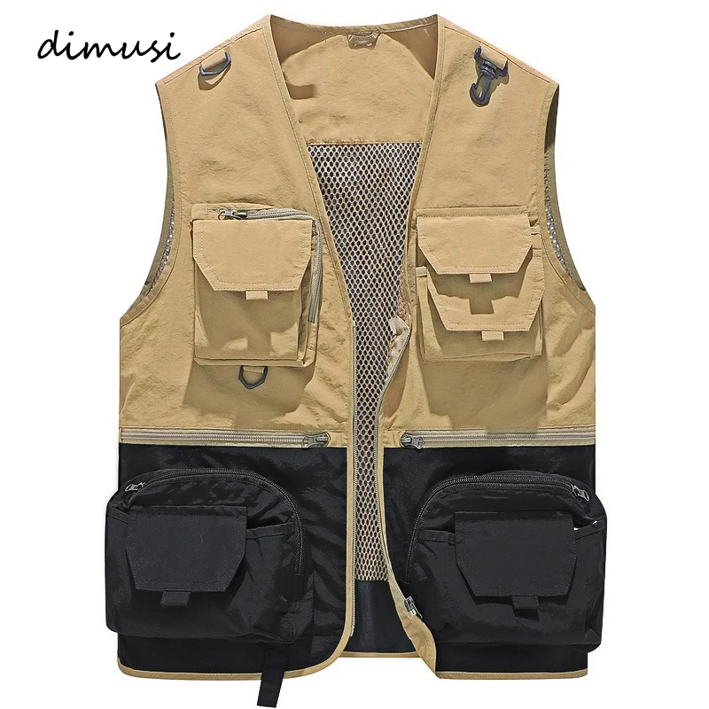 

DIMUSI летние мужские Мульти-жилеты с карманами повседневные мужские дышащие сетчатые жилетка, куртка-безрукавка мужские уличные рыболовные жилеты одежда