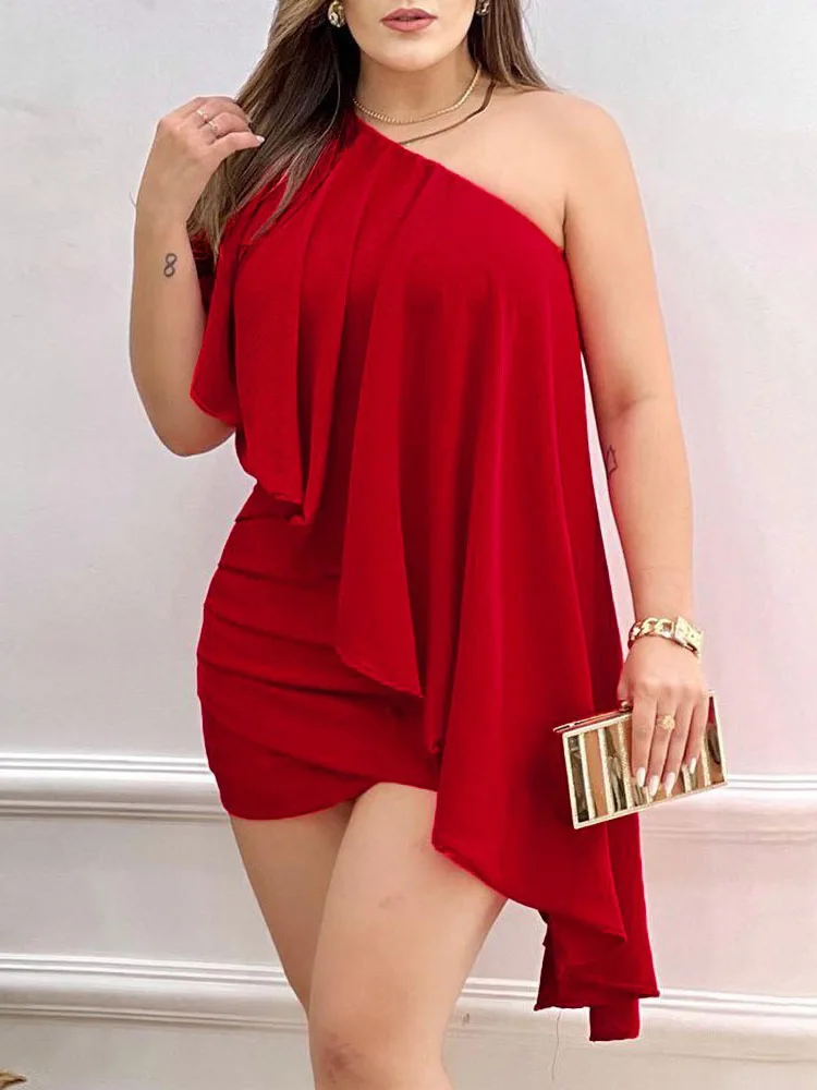 

Sleeveless Solid Sheath Dress Women Summer Sexy Skew Collar One Off Shoulder Ladies Mini Dress Elegant Streetwear