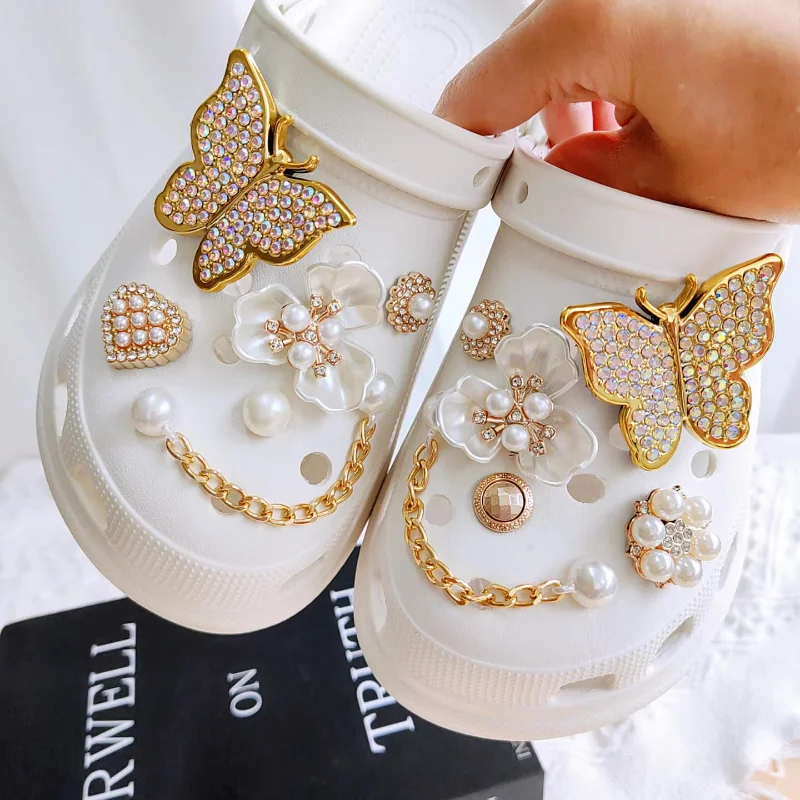 5Pc-30Pc/Set Creative Jewelry Plastic Metal Pearl Material Garden Shoe Decorations For Backpack Croc Jibz Charm Party Present