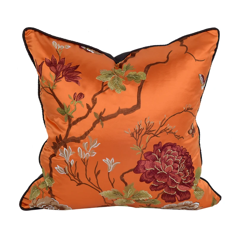 

18x18 Pillows Cover Classical Retro Chinese Flora Embroidery Cushion Home Cojines Modern Art Luxury Sofa Chair Coussin