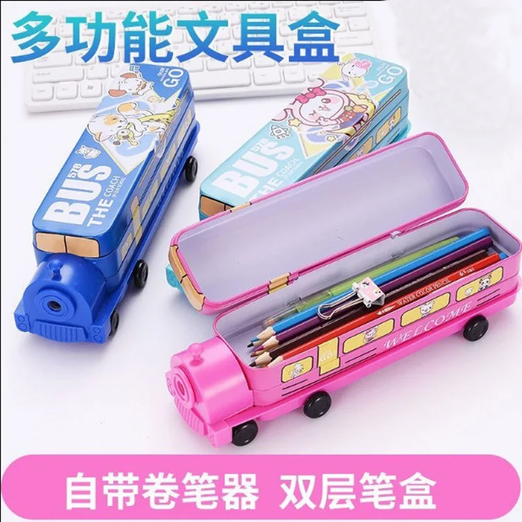 

Locomotive double-layer stationery box students back to school gift multi-functional cartoon pencil box kawaii pencil case