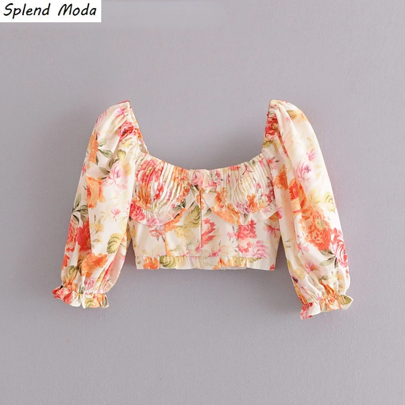 

Женская Летняя короткая блузка с квадратным вырезом и рукавами-фонариками